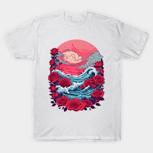 Whispers of Euphoria - Ocean Waves and Rose-tinted Dreams T-Shirt